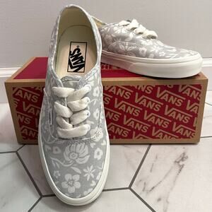 NEW Vans Gray / Wood Block White Floral Sneakers Size 7.5 Women